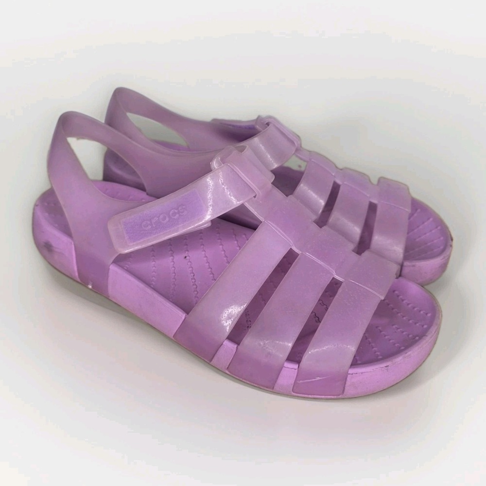 Crocs Big Girls Sz 3 Junior Violet Pink Isabella Jelly Sandal Bubble
